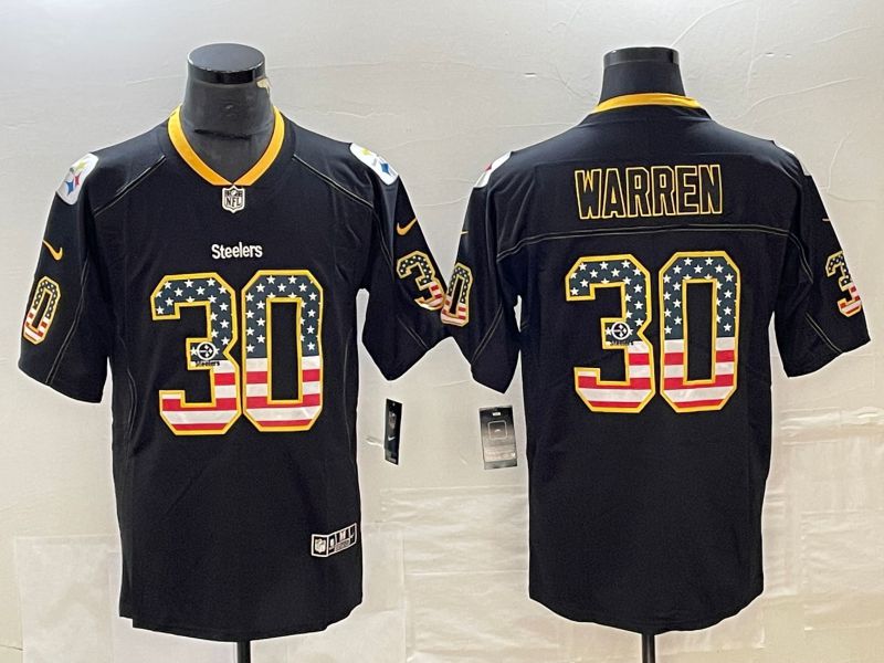Men Pittsburgh Steelers #30 Warren Nike USA Flag Fashion Black Color Rush Limited NFL Jersey